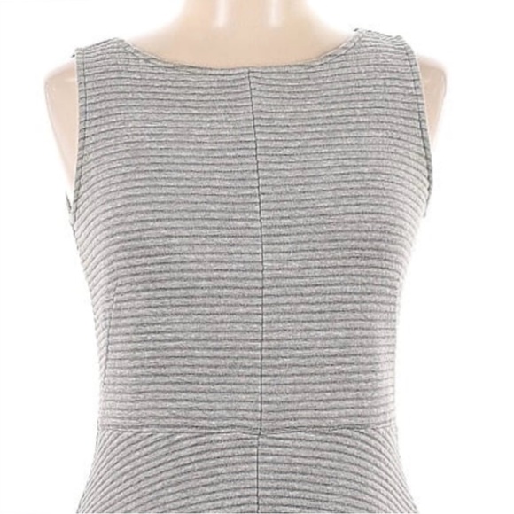 LOFT Gray Ribbed Fit & Flare A-Line Sleeveless Dress with Stretch, Cotton , 6 - Picture 4 of 5